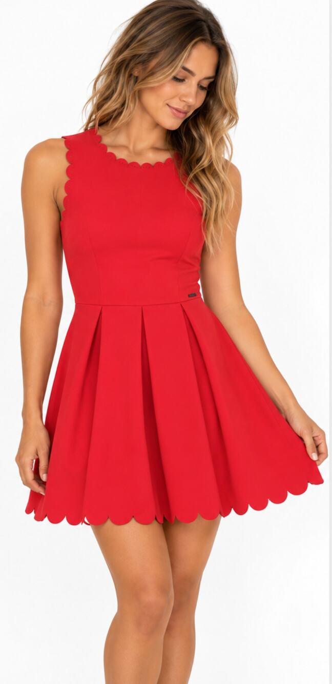 AX Armani Exchange Scalloped Fit Flare Dress L Red